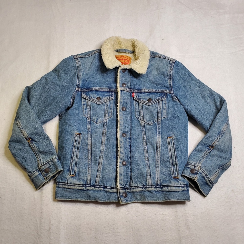 Levi's Mens Trucker Jacket Blue Sherpa Lined Denim Size XS
